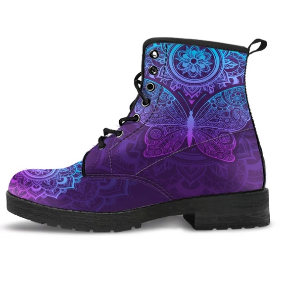 BUTTERFLY PURPLE Combat BOOTS MARTEN Inspired Y2K Moto Women’s Sz 40/9 - Picture 8 of 13